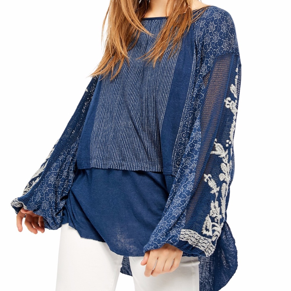 Free People Indigo Dreams Embroidered Tunic